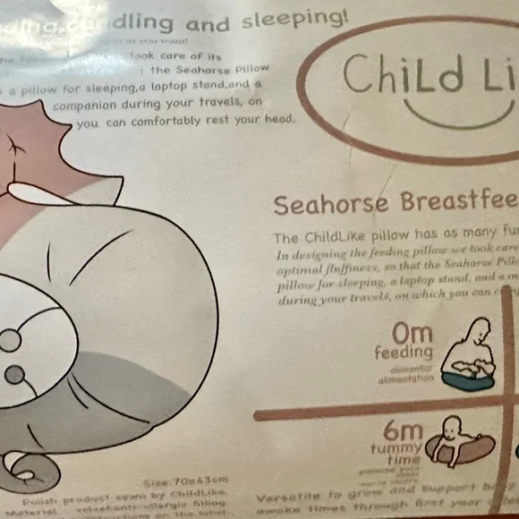 Childlike Seahorse Shaped Baby Nursing Pillow Cuddling white NEW sealed package - Picture 5 of 6